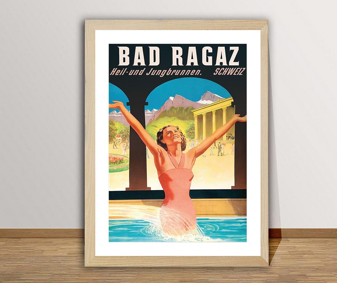Bad Ragaz Switzerland Heil Und Jungbrunnen Vintage Spa Poster - Image 2