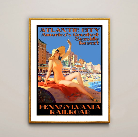 Atlantic City Pennsylvania Rail Road Vintage Travel Poster