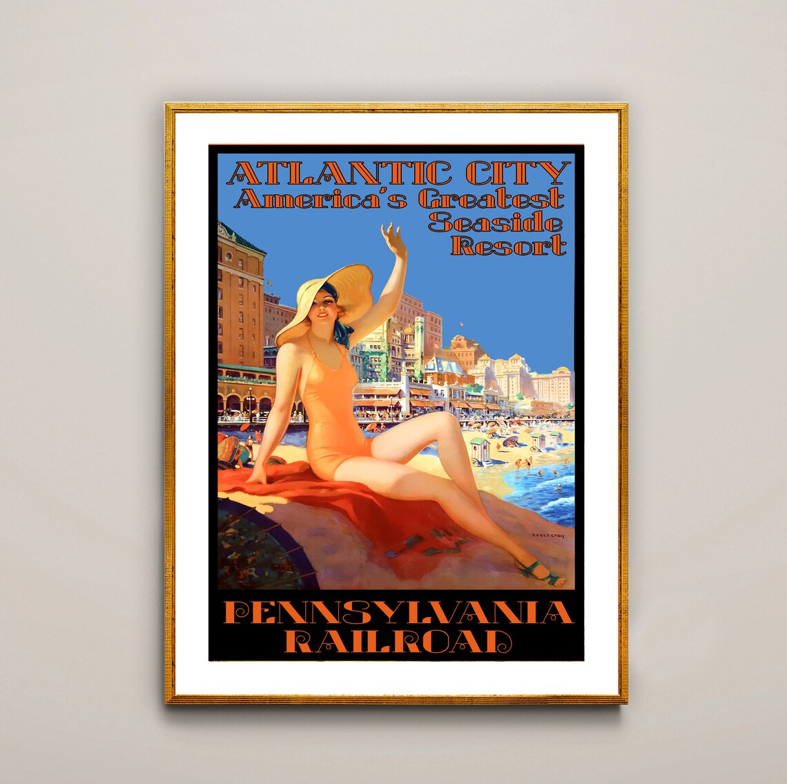 Atlantic City Pennsylvania Rail Road Vintage Travel Poster