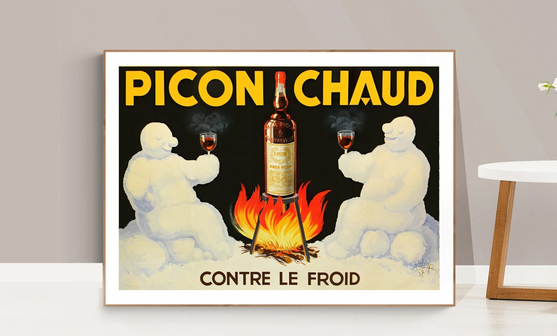 Picon Chaud Contre Le Froid Snowmen Vintage French Ad Poster