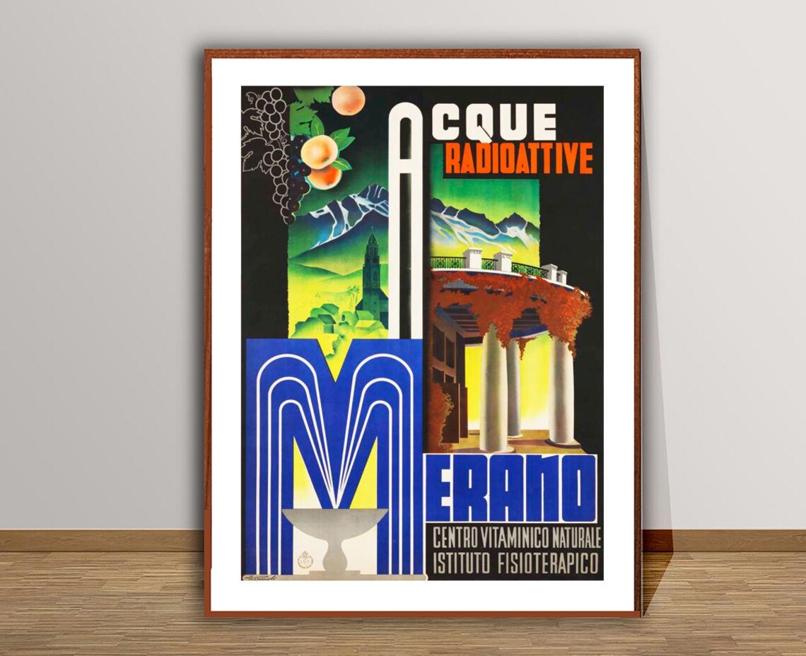 Merano Acque Radioattive Natural Vitamin Center Vintage Spa Poster - Image 3
