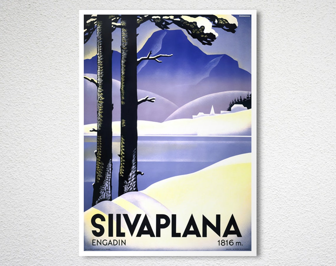 Silvaplana Engadin 1816 m Vintage Swiss Alpine Ski Travel Poster - Image 2