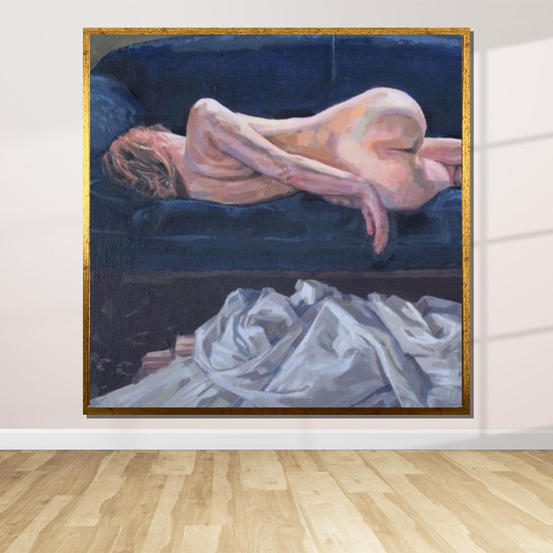 Reclining Nude On Dark Couch Classical Figurative Sensual Art Poster - Image 2
