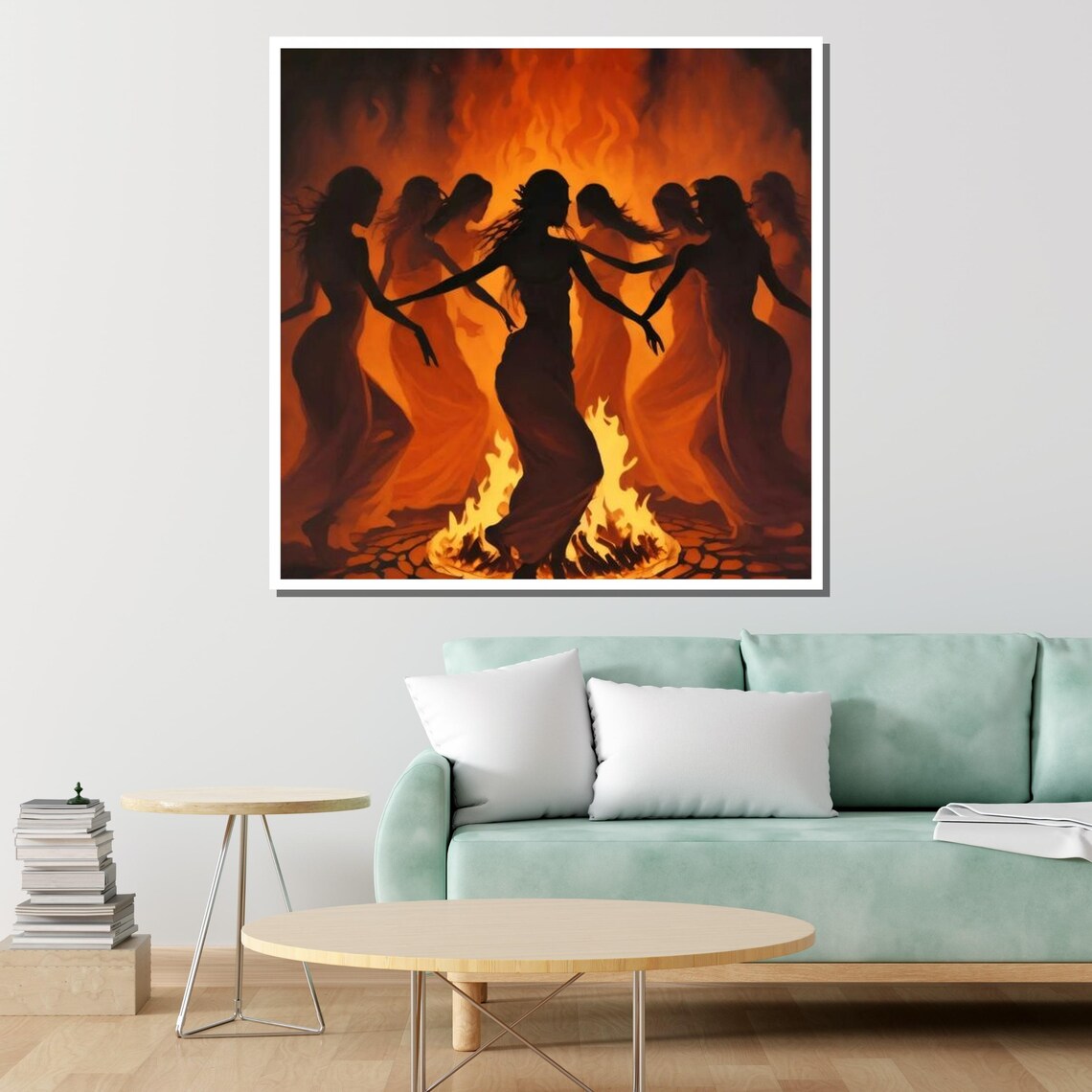 Fire Dance Ritual Mystic Women Wall Art Tribal Dance Decor Enigmatic Flame Design Ready To Hang - Image 2