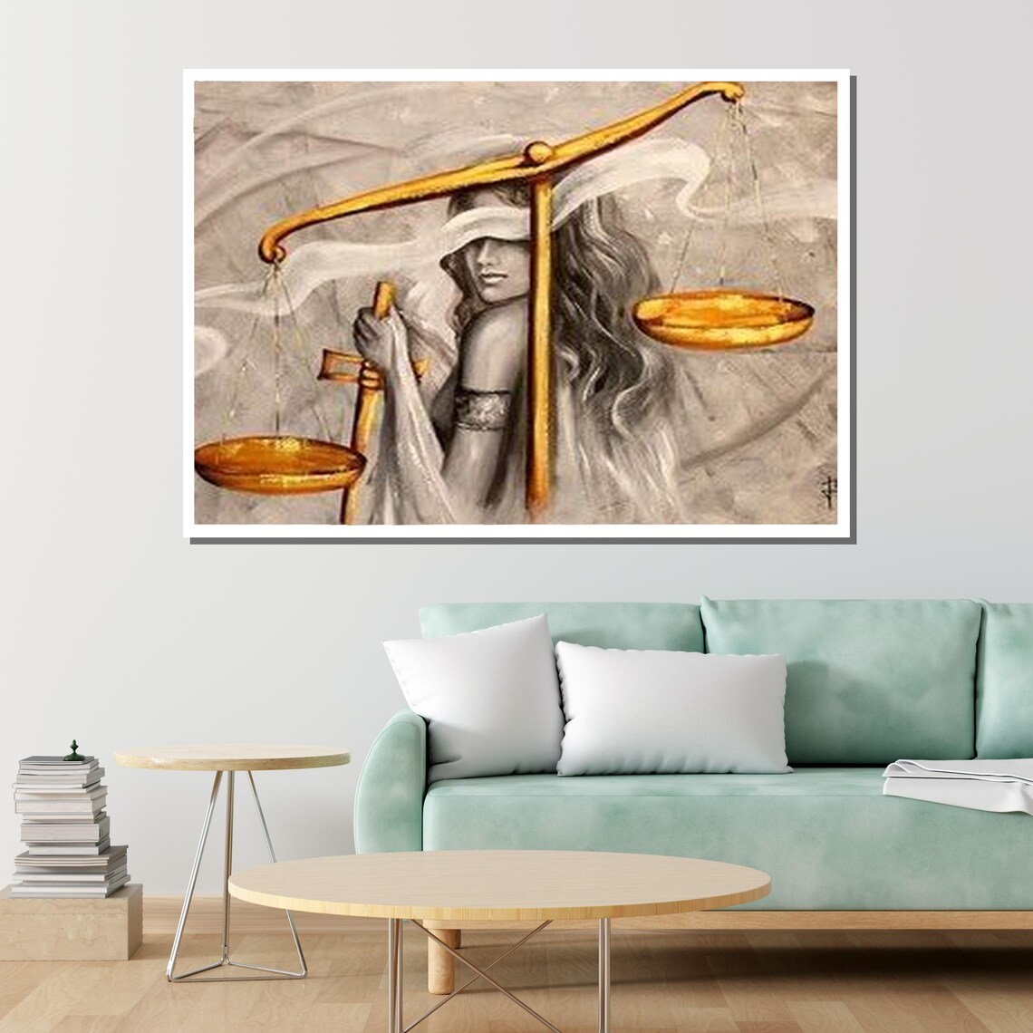 Blindfolded Lady Justice Golden Scales Abstract Painting Wall Poster - Image 2