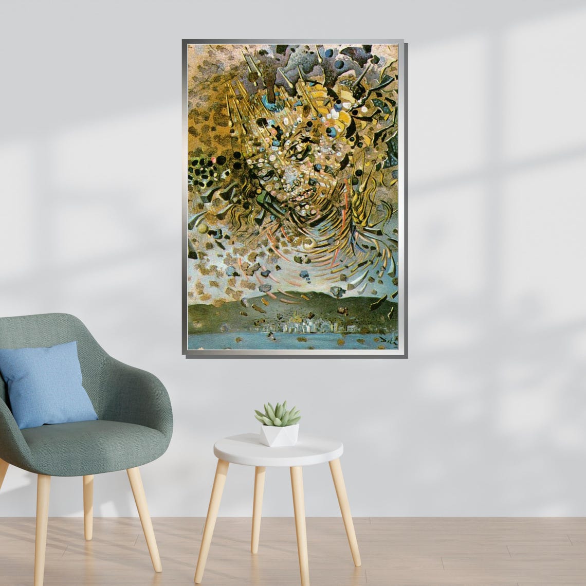 Surreal Fragmented Face Swirling Gold Dreamscape Abstract Art Poster - Image 3
