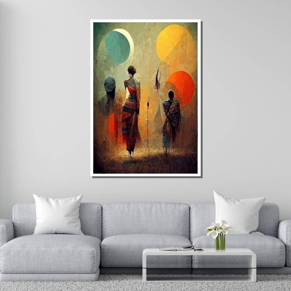 Abstract Tribal Figures Ethnic Art With Geometric Shapes Modern Wall Decor Ready To Hang - Image 4