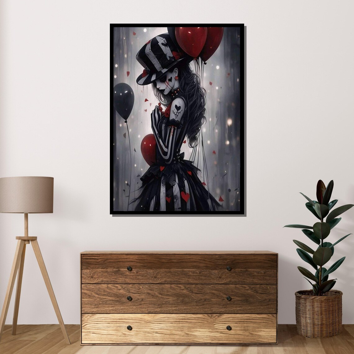 Gothic Clown Girl Striped Top Hat Balloons Dark Circus Fantasy Poster - Image 4