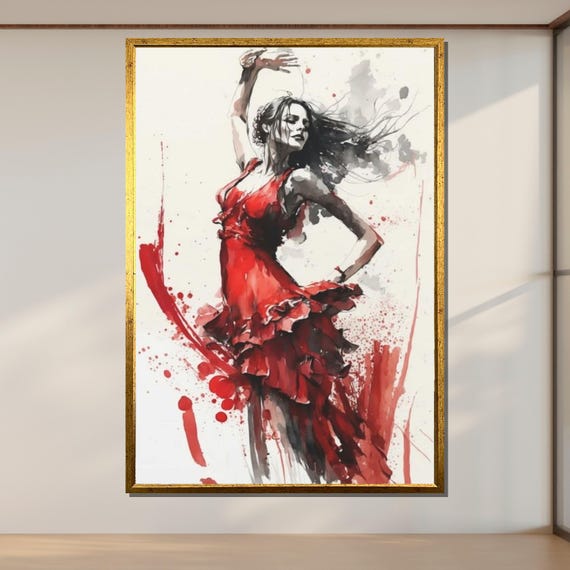 Flamenco Dancer In Red Passionate Dance Art Watercolor Print
