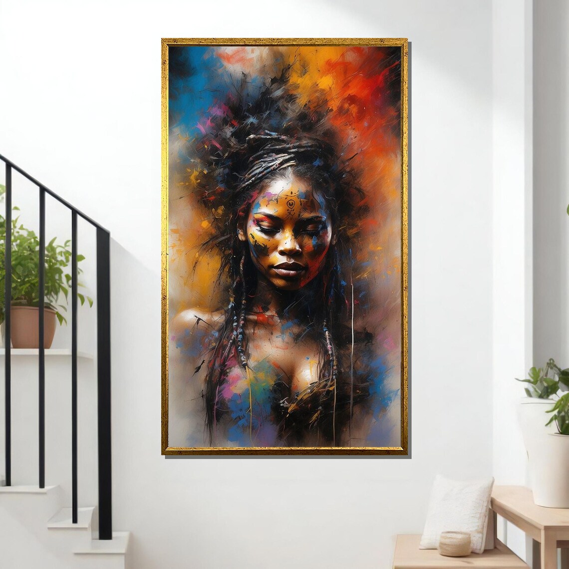 Vibrant Tribal Woman Art Colorful Portrait Afrocentric Wall Print Ethnic Beauty Decor Ready To Hang Artwork - Image 2