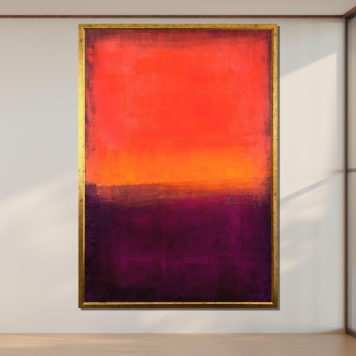 Sunset Glow Abstract Vibrant Modern Orange And Purple Art Bold Color Block Painting Ready To Hang