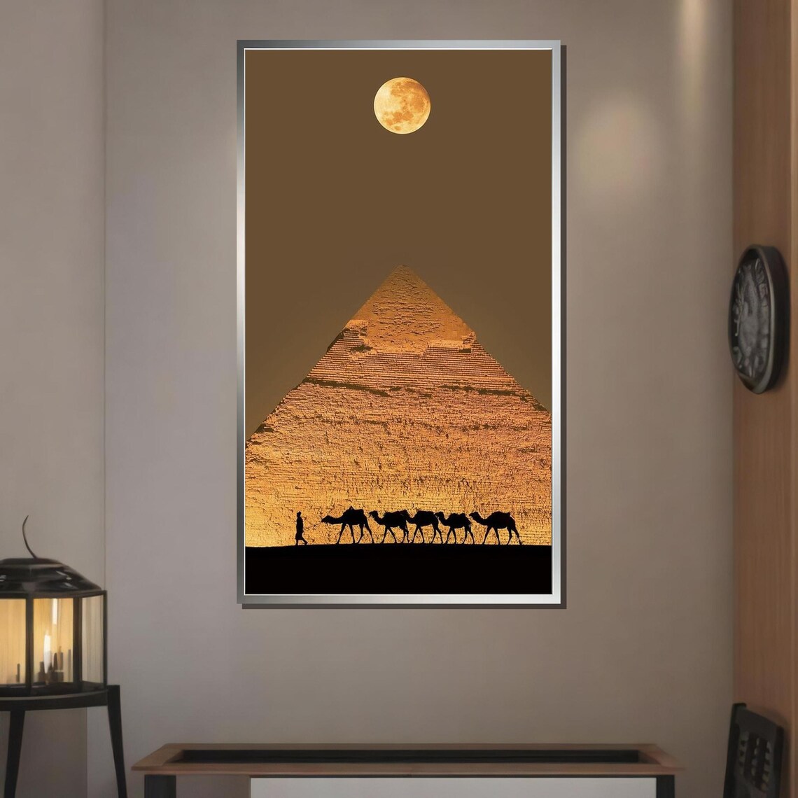 Great Pyramid of Giza Full Moon Night Camel Caravan Egypt Travel Poster - Image 3