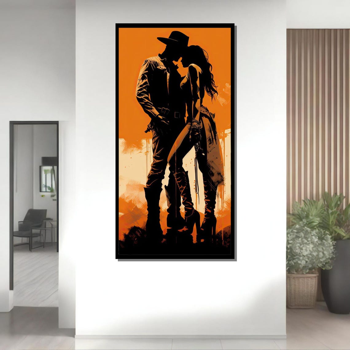 Western Cowboy Romance Sexy Silhouette Art Wild West Lovers Print Romantic Wall Decor Ready To Hang - Image 4