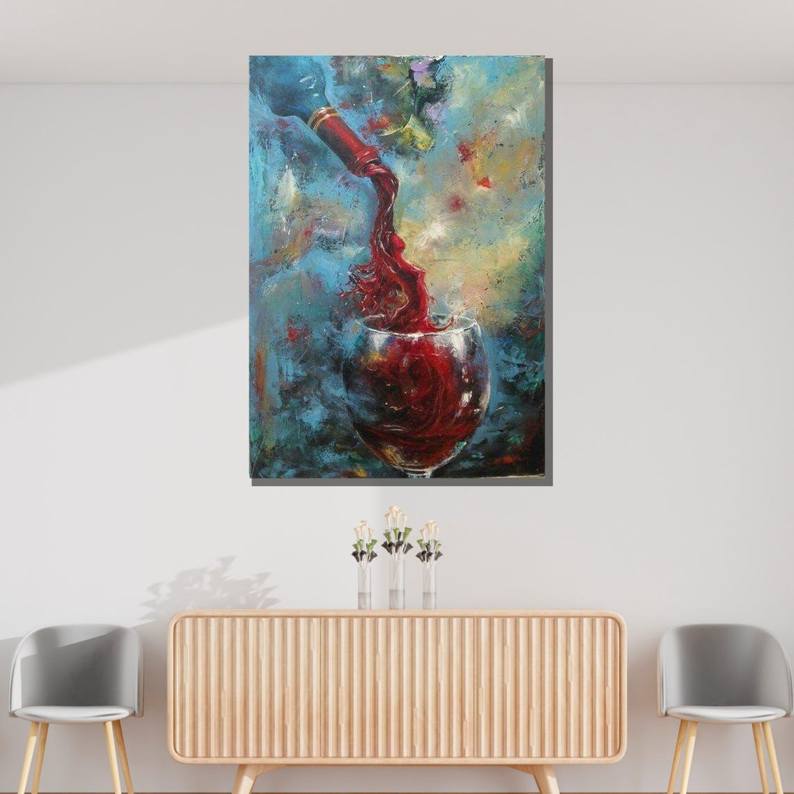 Red Wine Pour Bottle To Glass Abstract Vibrant Kitchen Art Wall Poster - Image 3