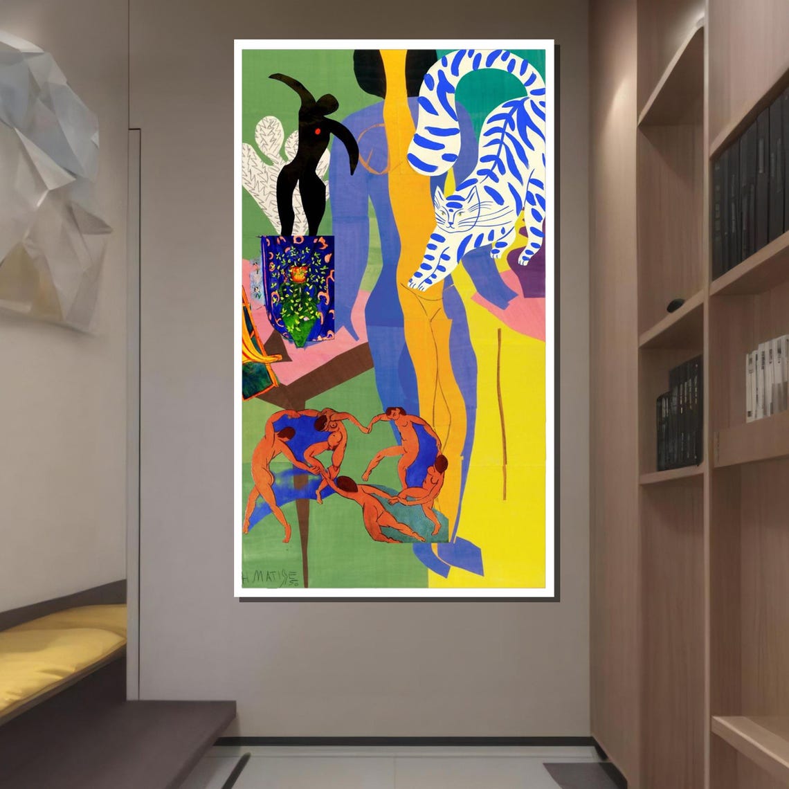 Matisse Inspired Colorful Collage Dancers And Blue Tiger Modern Poster - Image 2