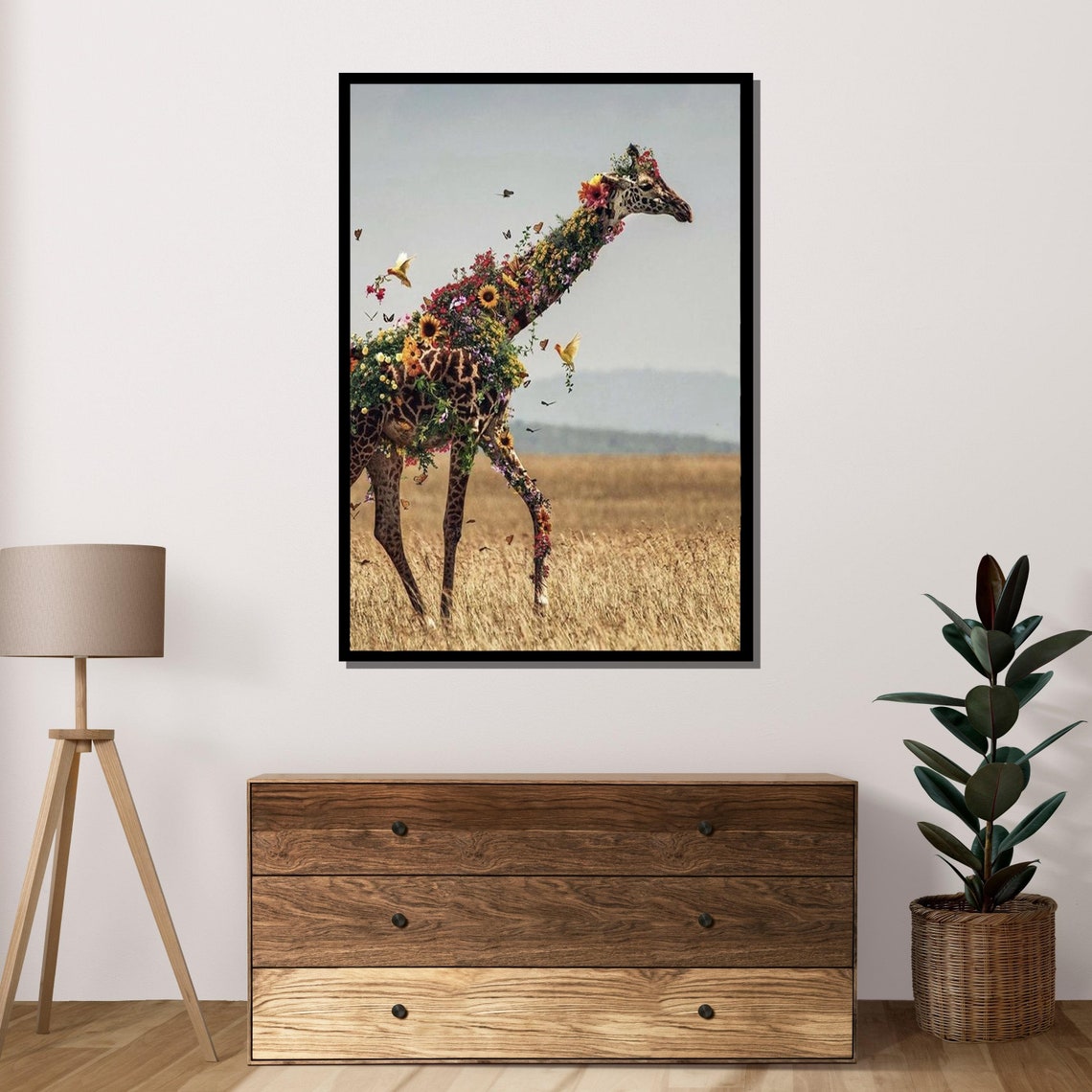 Floral Giraffe Savanna Art Flower Covered Animal Wall Poster - Image 4