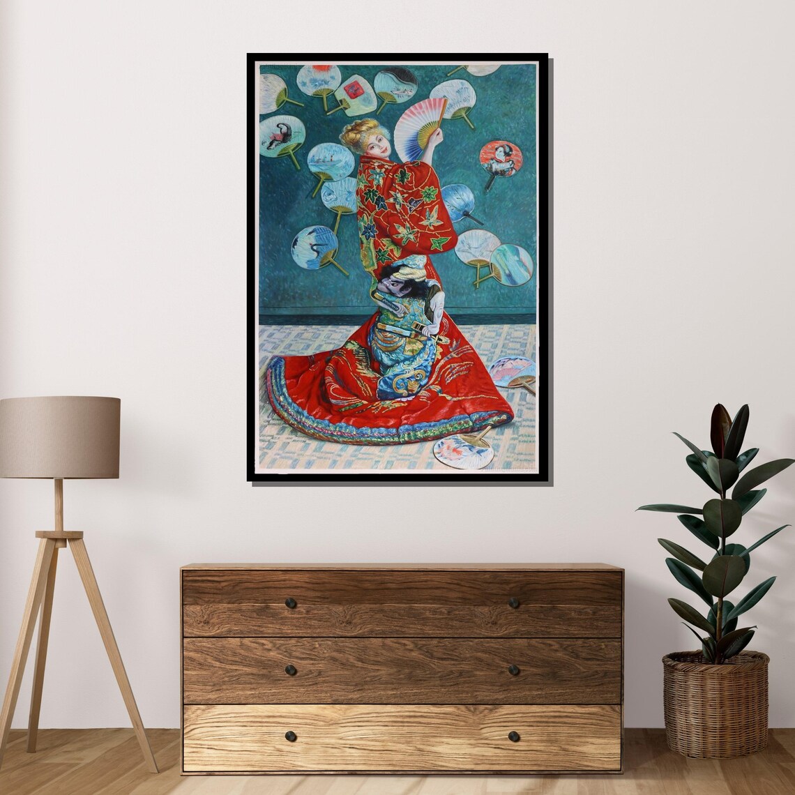 Claude Monet La Japonaise Woman In Red Kimono Fans Vintage Art Poster - Image 4