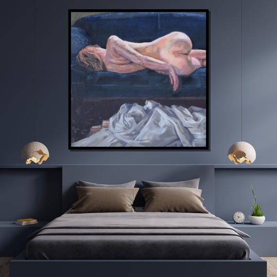 Nude Reclining On Couch Art Sensual Nude Painting Erotic Print Modern Bedroom Decor Ready To Hang Artwork