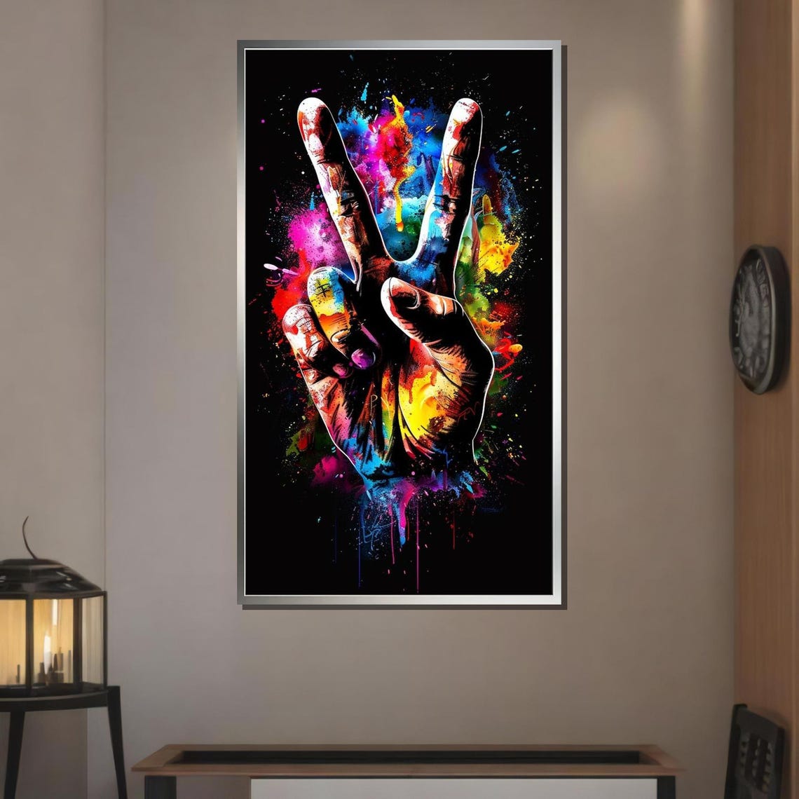 Vibrant Peace Sign Art Colorful Hand Gesture Bold Graffiti Style Wall Decor Modern Street Art Print Ready To Hang Artwork - Image 3