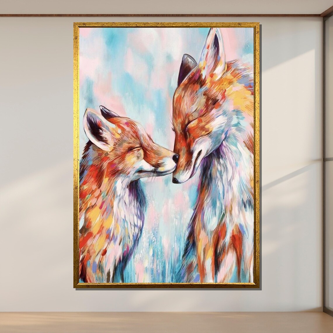 Colorful Fox Couple Nose To Nose Whimsical Impressionist Art Poster - Image 2