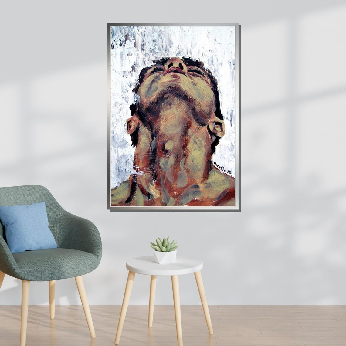 Introspective Man Abstract Expressionist Face Upward Gaze Art Poster - Image 3
