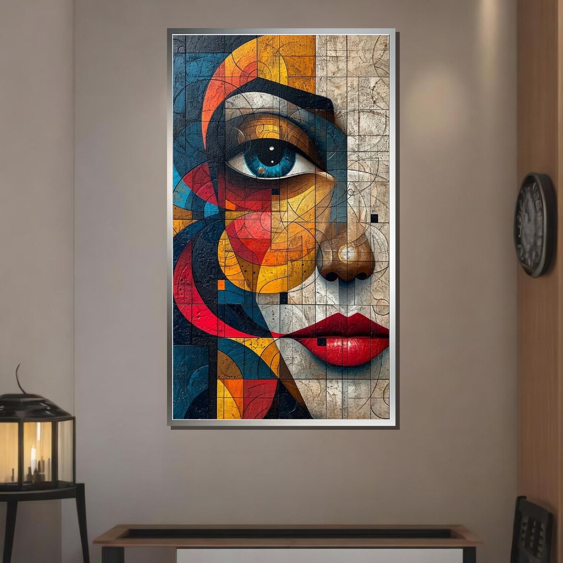 Geometric Cubist Woman Portrait Vibrant Modern Abstract Face Art Wall Poster - Image 3