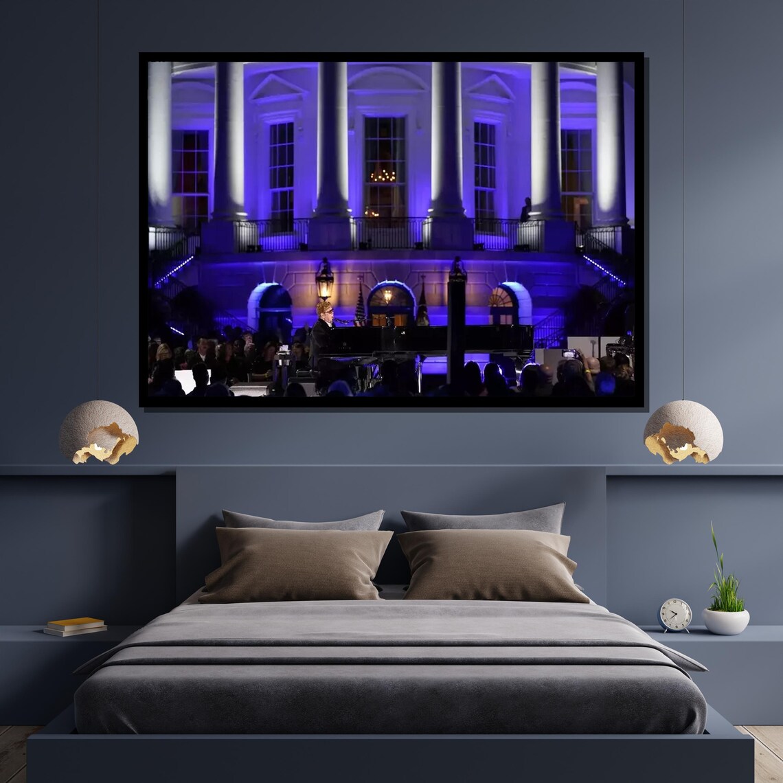 Elton John Piano Performance White House Blue Lit Night Concert Art Poster - Image 4