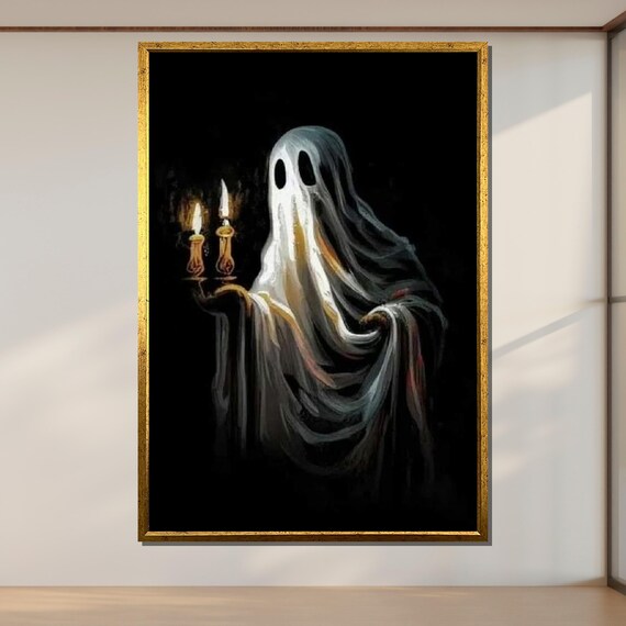 Sheet Ghost Holding Candelabra Dark Spooky Halloween Night Wall Art Poster