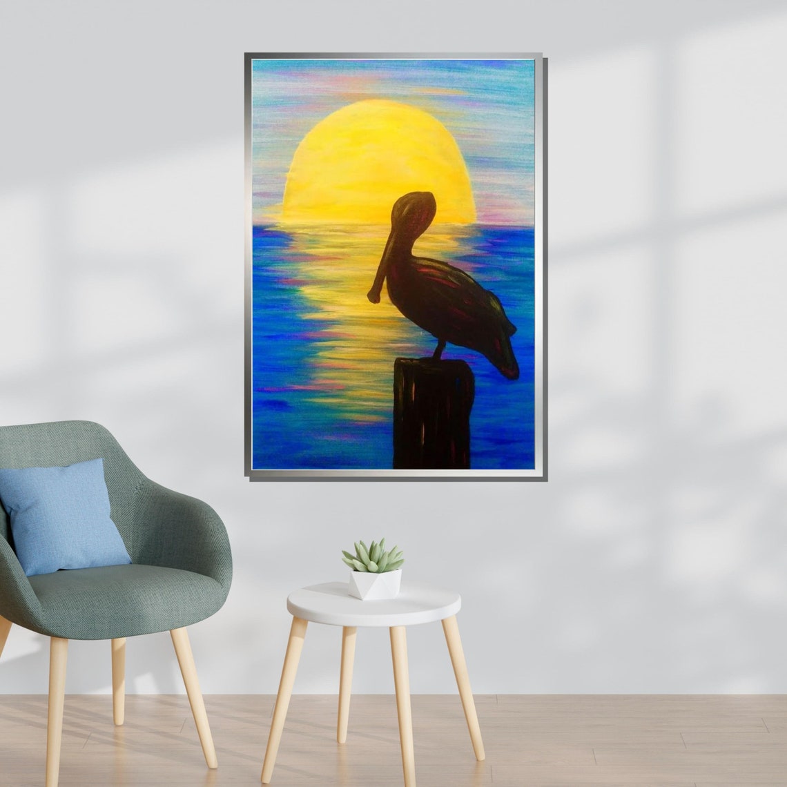 Sunset Pelican Silhouette Coastal Ocean Bird Sun Beach Art Poster - Image 3