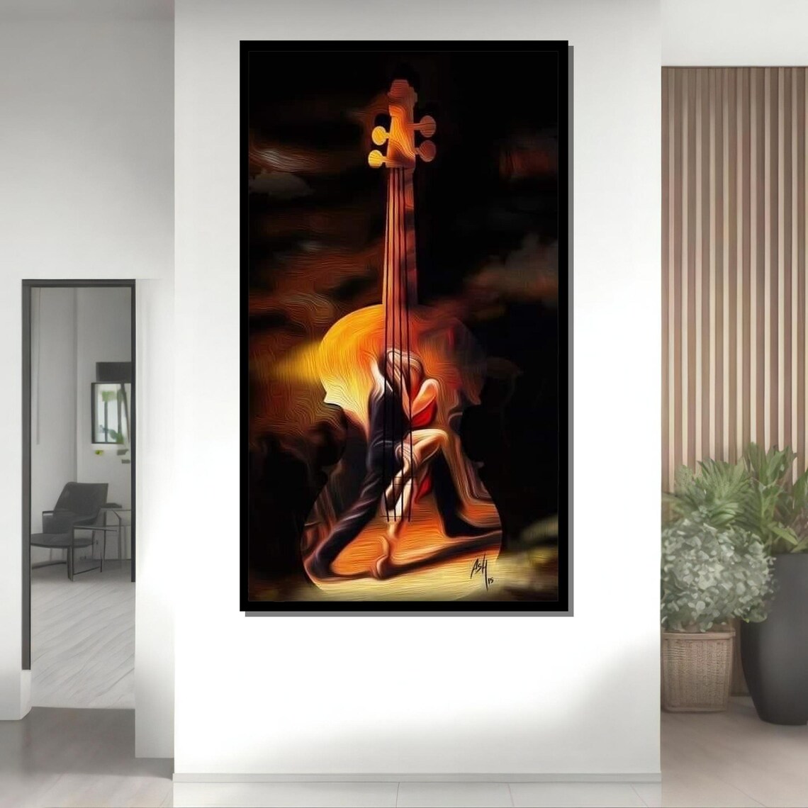 Tango Dancers Merged With Cello Fiery Abstract Music Dance Art Poster - Image 4