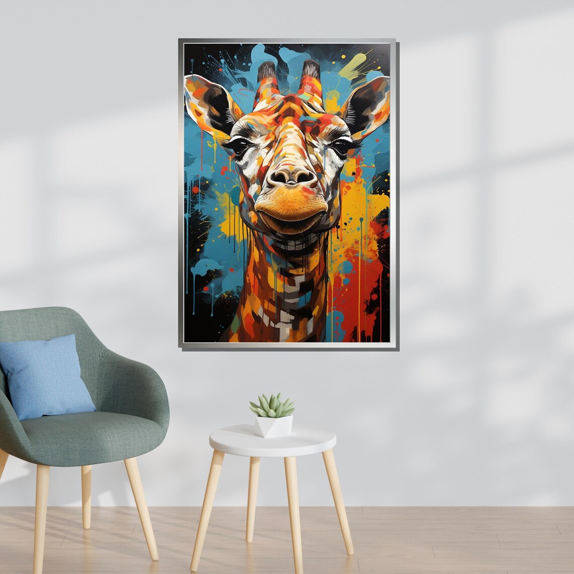 Colorful Giraffe Face Graffiti Paint Splatter Abstract Animal Wall Poster - Image 3