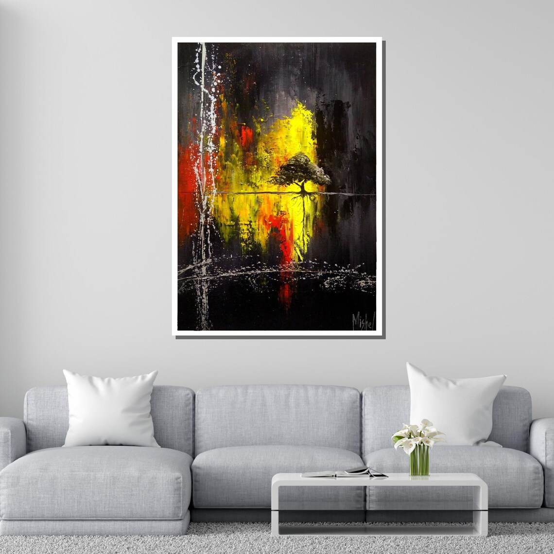 Abstract Tree Of Life Modern Abstract Wall Art Vibrant Color Splash Decor Contemporary Home Design Ready To Hang - Image 2