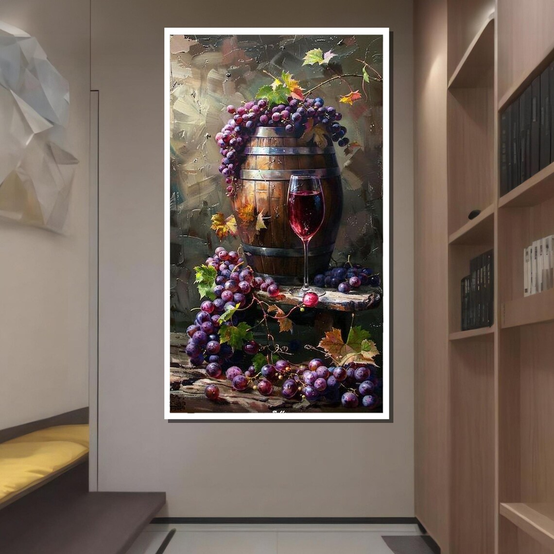 Wine Barrel Still Life Red Grapes Glass Rustic Vineyard Art Wall Poster - Image 4