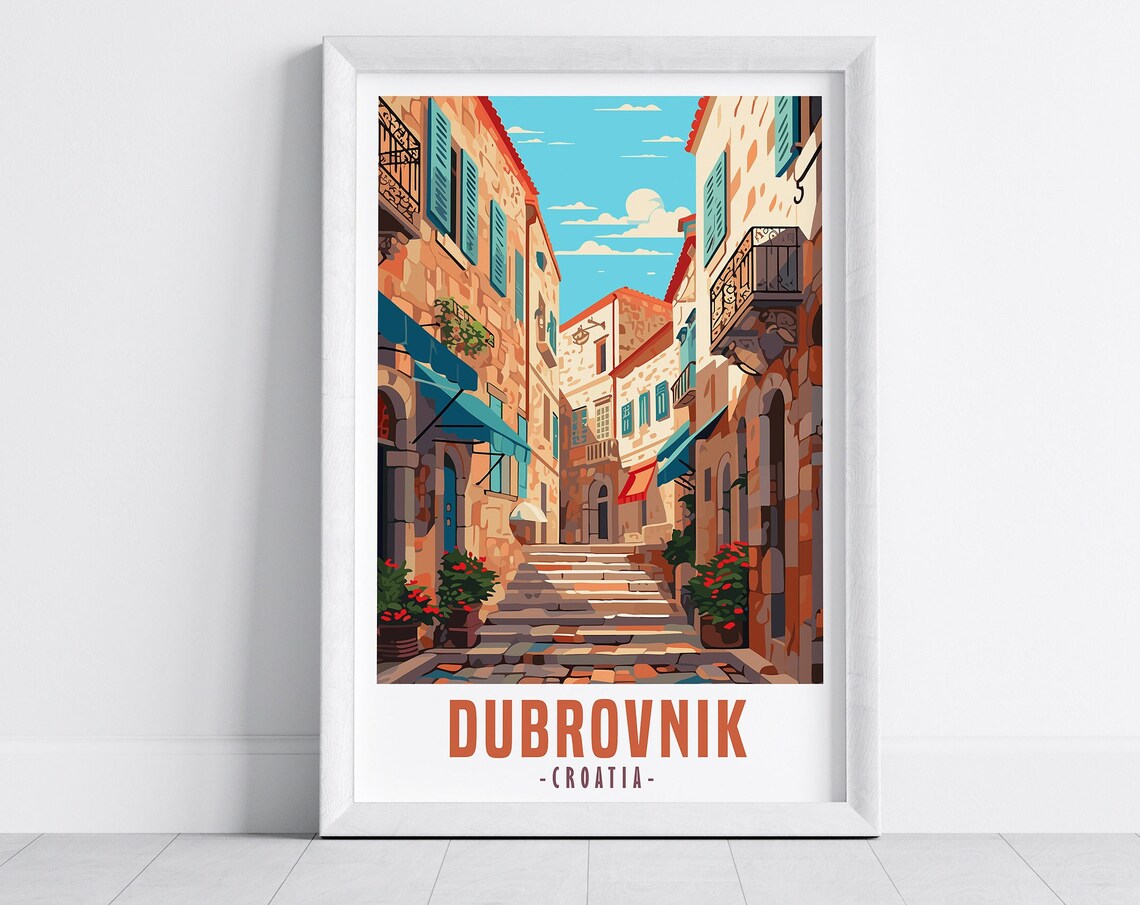 Dubrovnik Croatia Old Town Stone Street Summer Retro Travel Poster