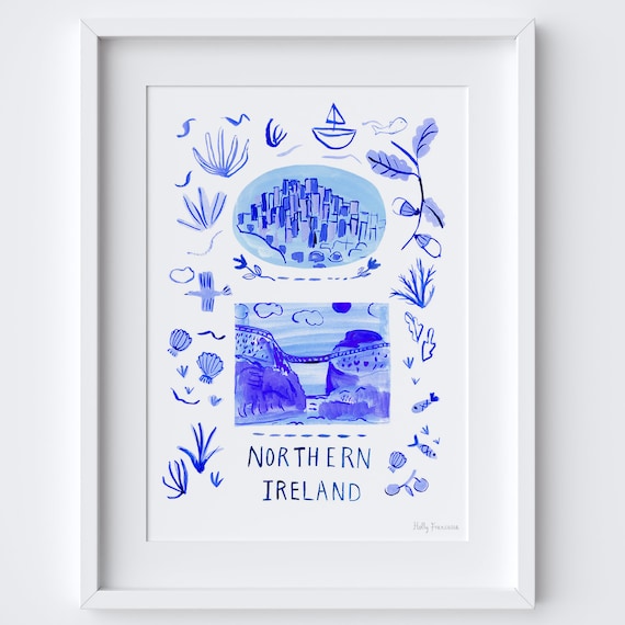Northern Ireland Scene Watercolor Travel Poster