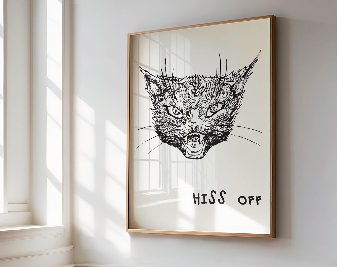 Hiss Off Hissing Black Cat Sketch Funny Halloween Wall Poster - Image 2