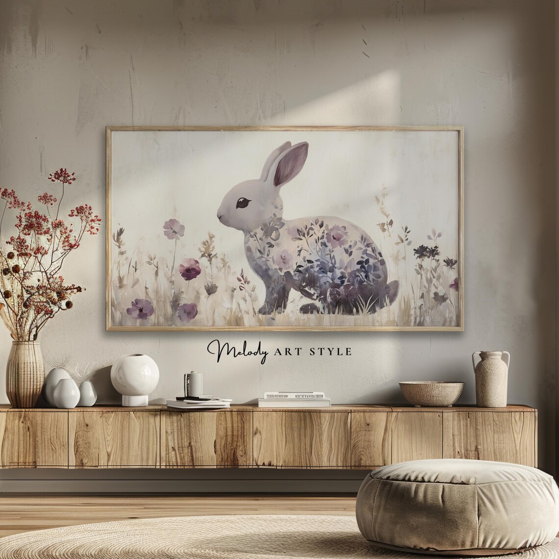 Floral Pattern Bunny Silhouette Wildflowers Whimsical Art Poster - Image 2