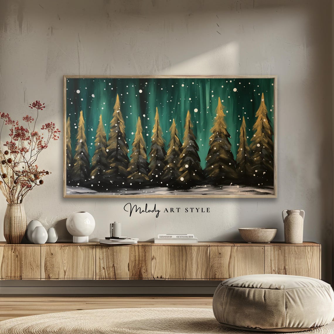 Snowy Pine Forest Night Aurora Frame TV Art Winter Wall Poster - Image 2