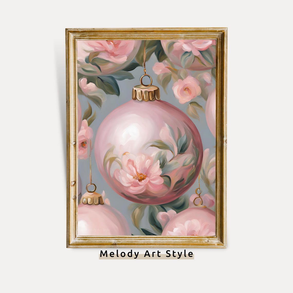 Pink Floral Ornament Peony Christmas Bauble Romantic Art Poster