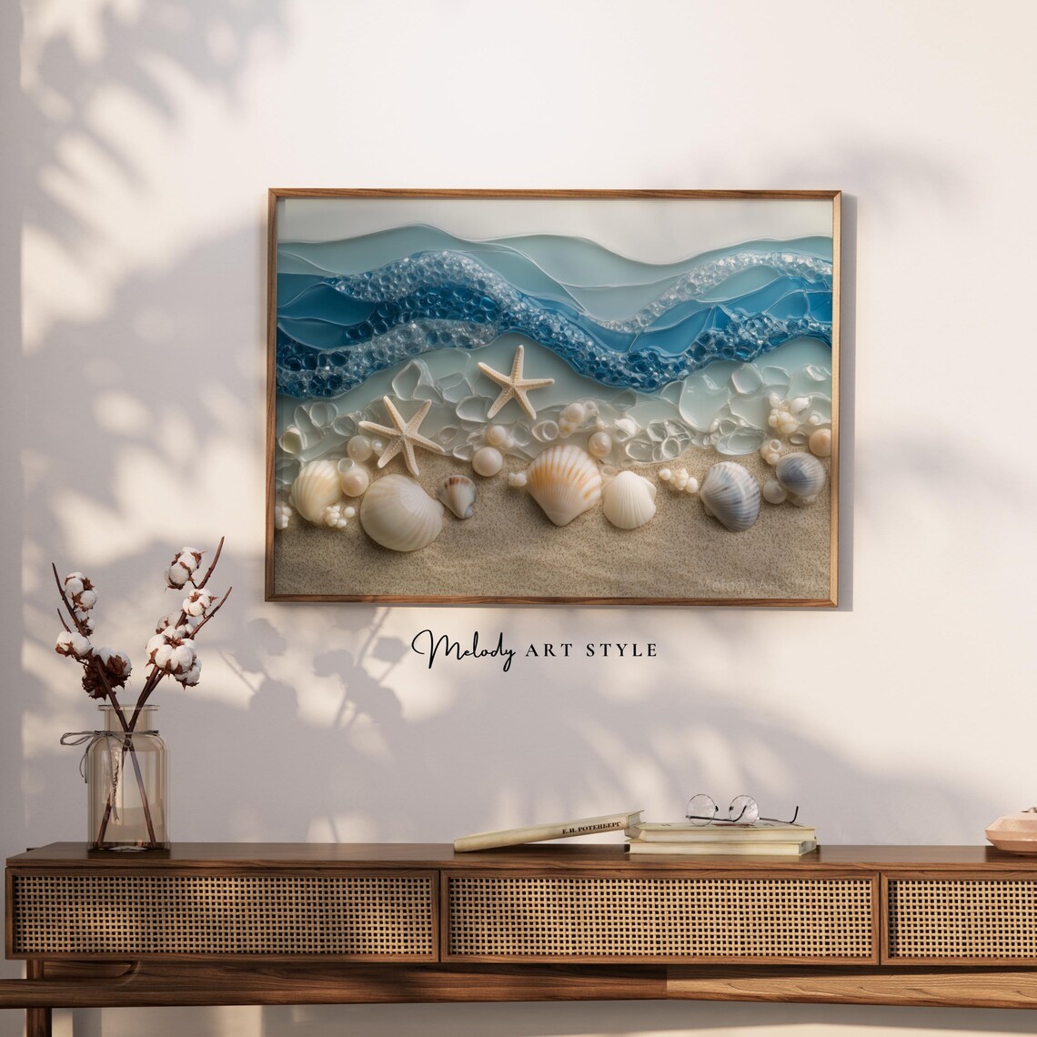 3d Beach Mosaic Wall Art Coastal Seashell And Starfish Holiday Decor Nautical Ocean Waves Artwork Summer P212 - Image 2