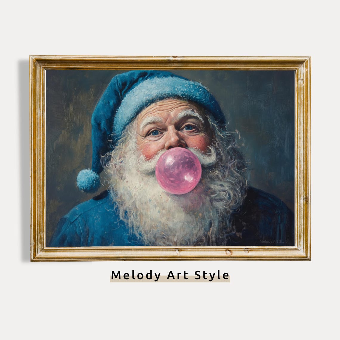 Blue Santa Claus Wall Art Santa Claus Bubble Gum Art Christmas Oil Painting Winter Holiday Print Novy God P299
