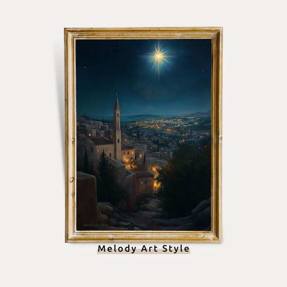 Bethlehem Star Over the Holy City Christmas Night Painting Poster