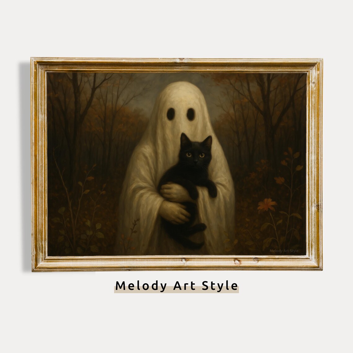 Holding Black Cat Halloween Art Print, Dark Academia
