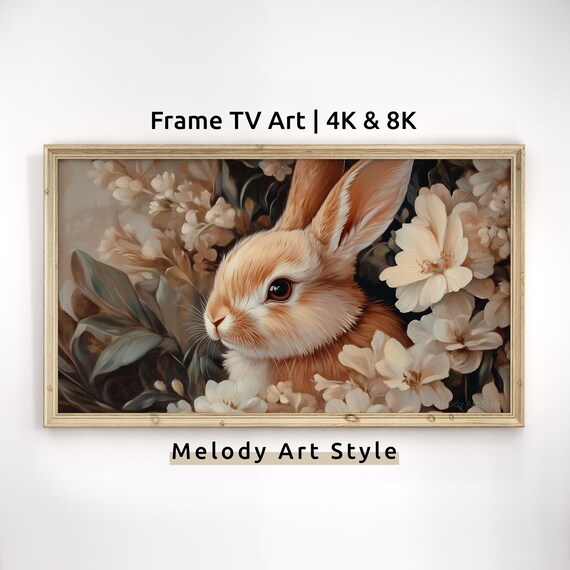 Fluffy Bunny Among White Flowers Close Up Spring Garden Art Poster