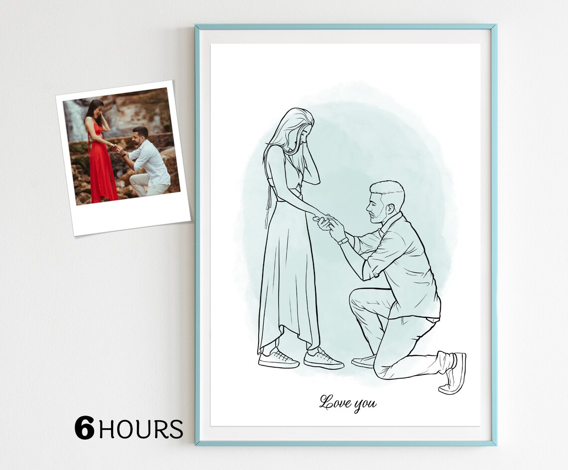 Custom One Line Engagement Portrait Art Print