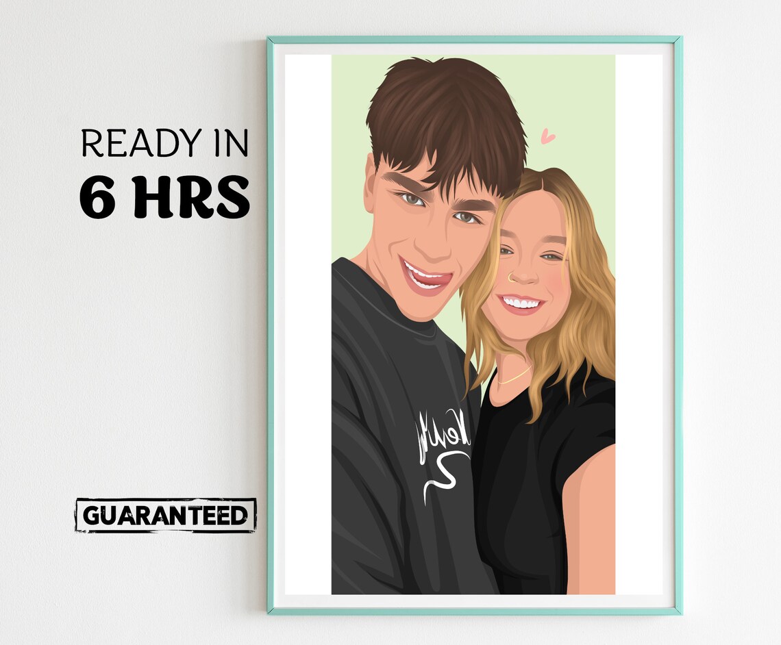 Custom Color Cartoon Couple Portrait Selfie From Your Photo Poster