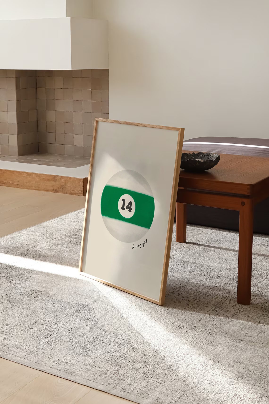 Lucky You Number 14 Green Pool Ball Hand Drawn Trendy Retro Wall Art - Image 4