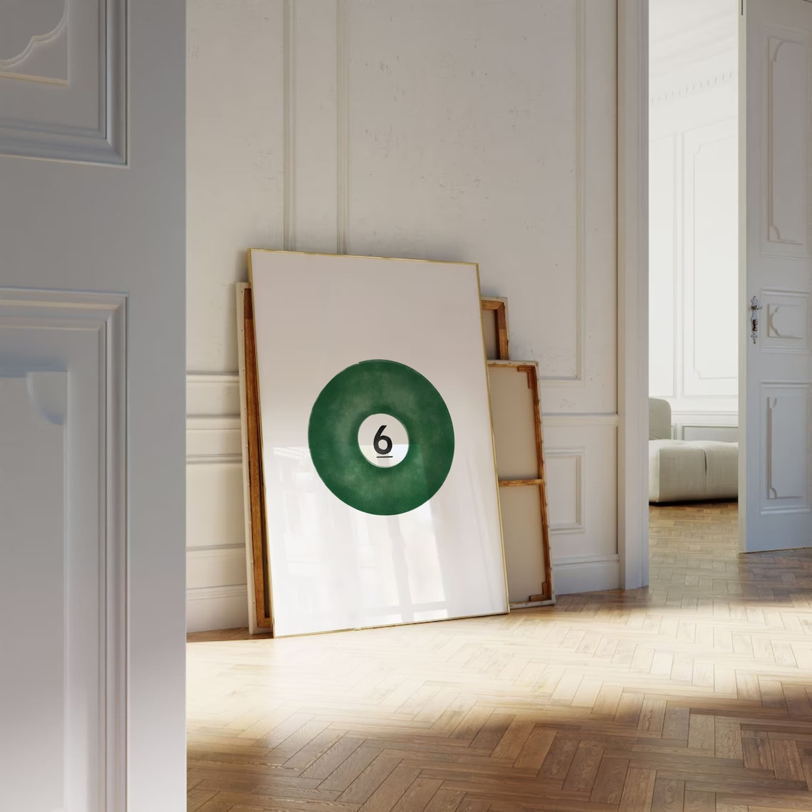 Lucky Number 6 Green Pool Ball Minimalist Retro Bar Cart Poster - Image 4
