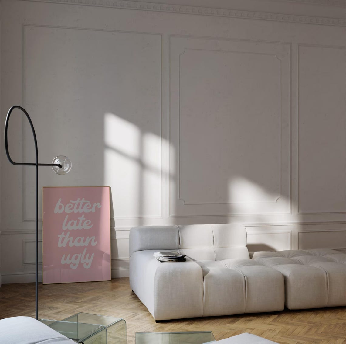Better Late Than Ugly White Retro Script on Pink Girly Wall Art - Image 2