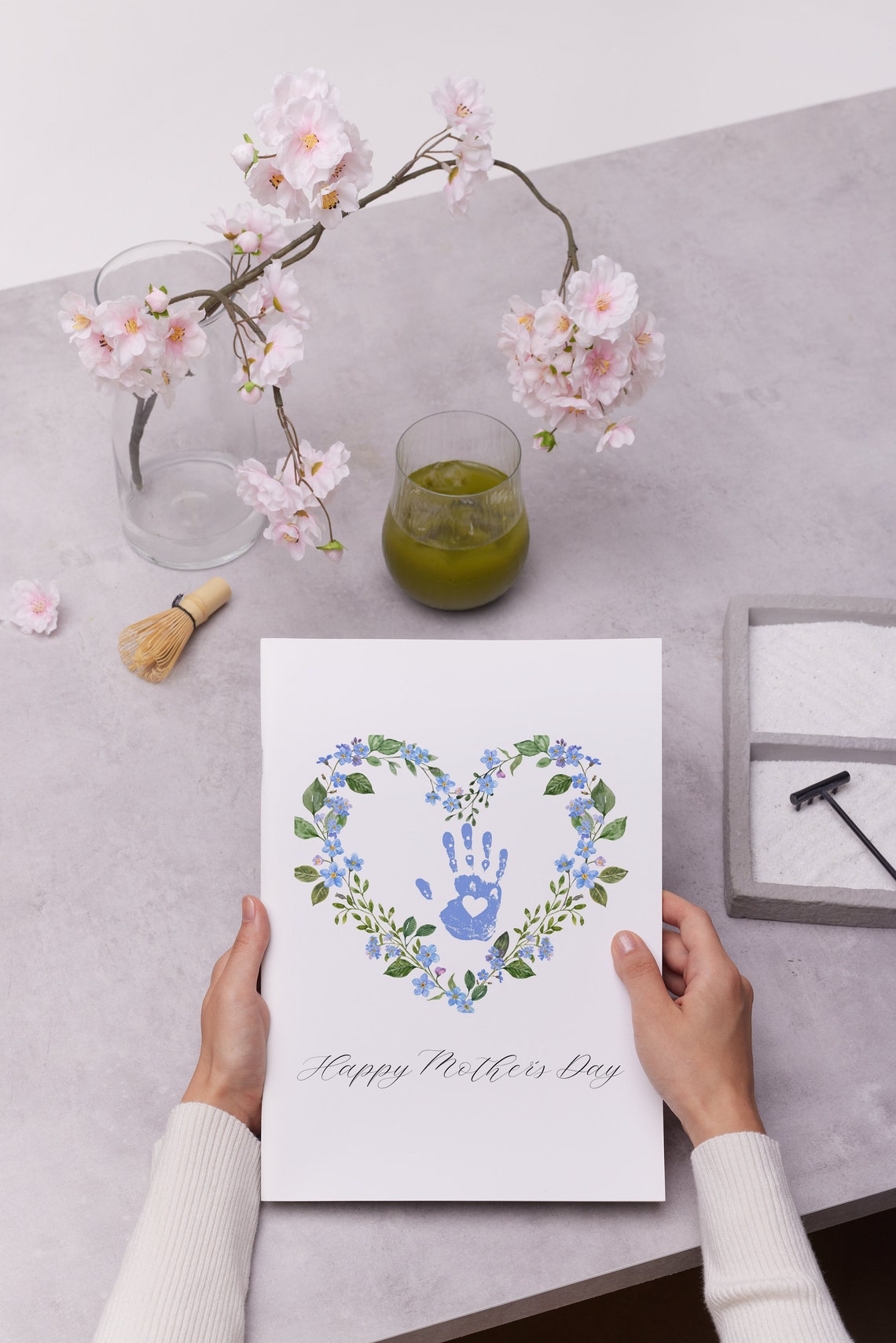 Happy Mothers Day Blue Floral Heart Handprint Keepsake Wall Art - Image 3